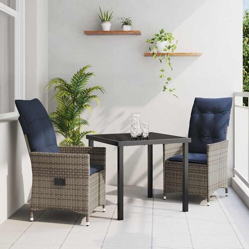  Set stola i stolica s jastukom 3 pcs Siva PE ratan Cijene