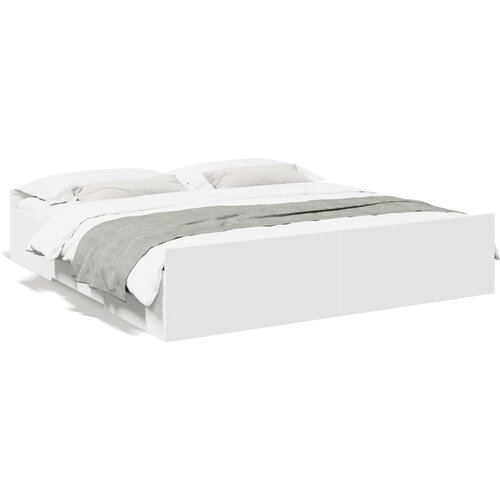 VidaXL Posteljni okvir s predali bel 200x200 cm inženirski les Slike