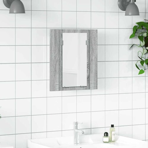  LED kupaonski ormarić s ogledalom boja hrasta 40x12x45cm drveni Siva Slike