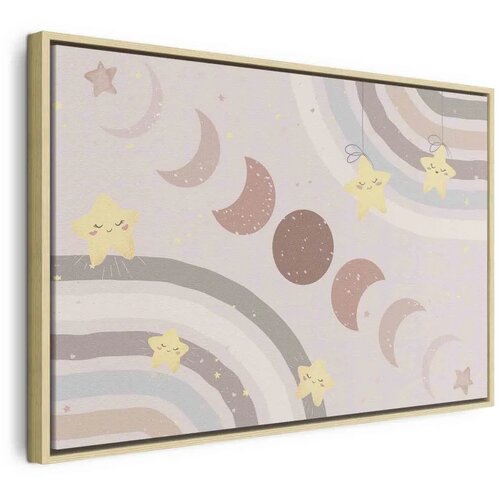 Slika - Joyful Sky - Yellow Cheerful Stars with a Rainbow Against the Phases of the Moon in a Light Beige Sky Hue 60x40 U prirod Cijene