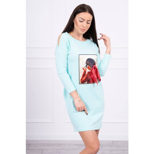 Kesi Dress with graphics and bow in polka dot 3D mint Slike