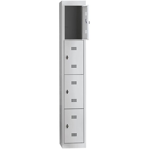 Wolf Jeklena garderobna omara, razstavljena, krilna vrata, 4 predelki, višina 410 mm, širina 300 mm, osnovni element, svetlo sive / svetlo sive barve Cene
