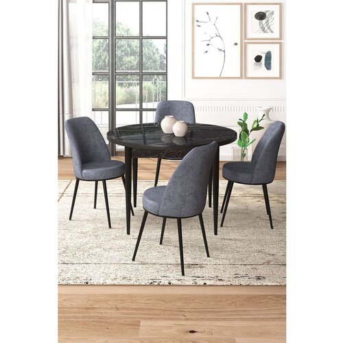Hanah home Tor - Black Marble, Fume Black MarbleFume Dining Table & Chairs Set (5 Pieces) Cene