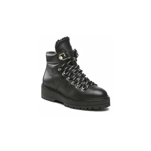 Tommy Hilfiger Škornji Leather Outdoor Flat Boot FW0FW06725 Črna