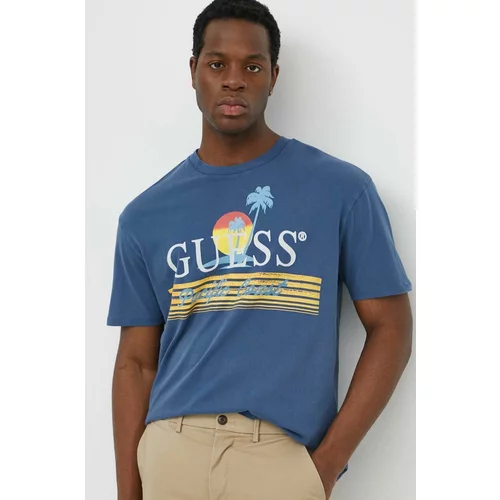 Guess Bombažna kratka majica PACIFIC moška, mornarsko modra barva, M4GI41 KBZV1