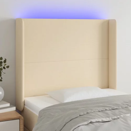 vidaXL LED posteljno vzglavje krem 103x16x118/128 cm blago