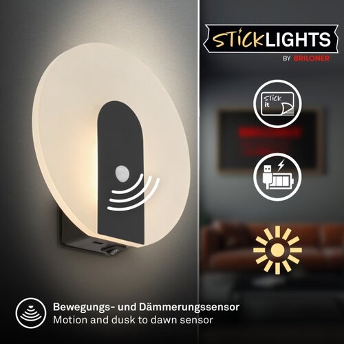 BRILONER 3889015 - led punjivo zidno svetlo sa senzorom taro LED/2,5W/5V 1800 mah crna Slike