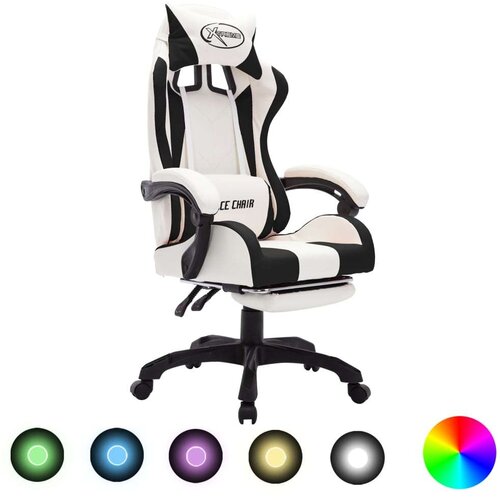 vidaXL Racing stol z RGB LED lučkami črno in belo umetno usnje Cene