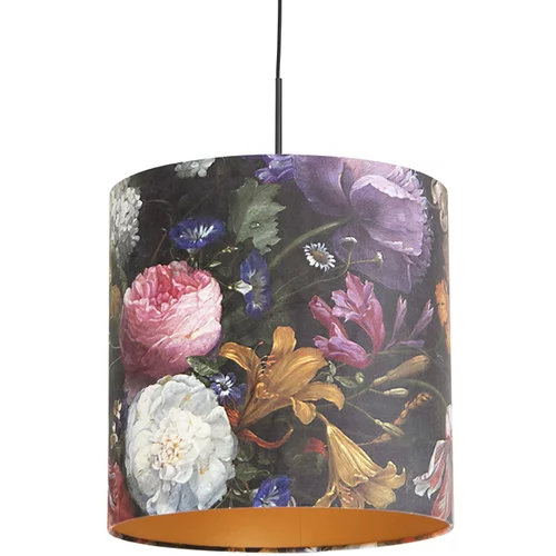 QAZQA Viseča svetilka z velur senčnimi cvetovi z zlatom 40 cm - Combi