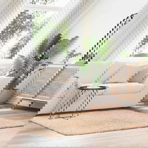 VidaXL Čupavi tepih s visokim vlaknima bež 160x160 cm poliester Slike