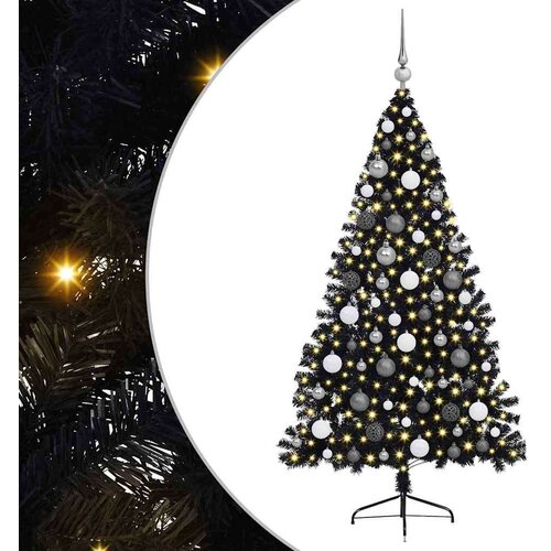 VidaXL Umjetna božićna jelka s lampicama s stalakom Crna 180 cm PVC Slike