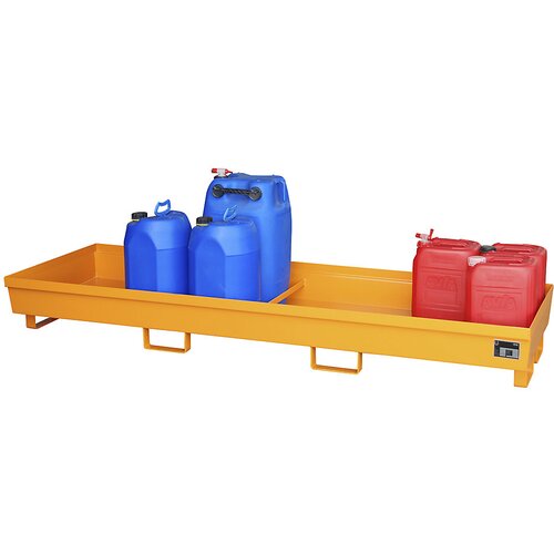Eurokraft pro jeklena prestrezna kadica z robnimi profili, dx&amp;scaron;xv 2400 x 800 x 285 mm, brez re&amp;scaron;etke, oranžne barve ral 2000 Slike