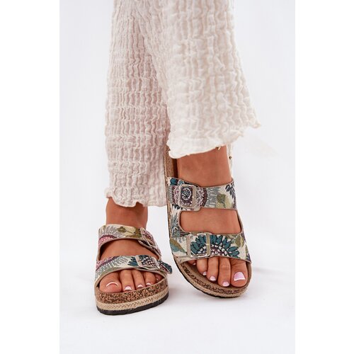 Lee Cooper Patterned Women Slippers On Cork Platform With Buckles Slike