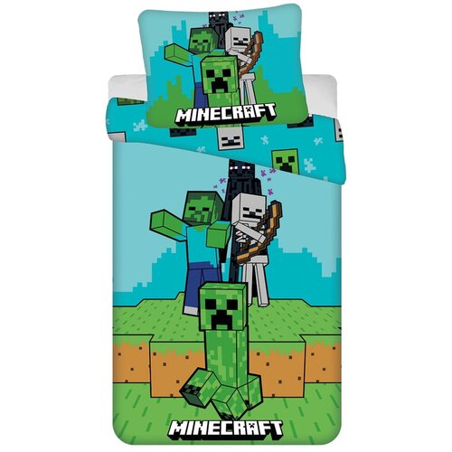 Jerry Fabrics Zelena/modra enojna bombažna otro&scaron;ka posteljnina 140x200 cm Minecraft "Mobs Here" &ndash; Cene