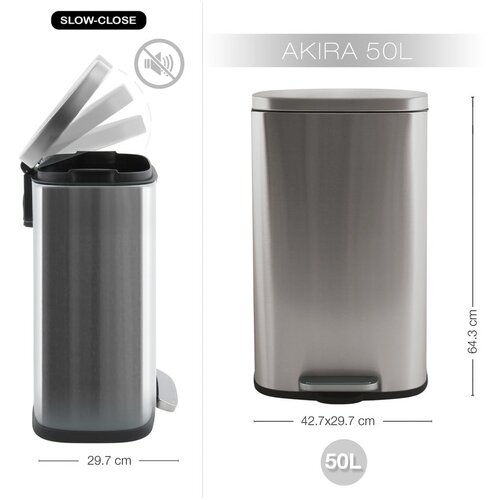 Spirella Jeklen ko&amp;scaron; za smeti s pedalom v mat srebrni barvi 50 l Akira &amp;ndash; Slike