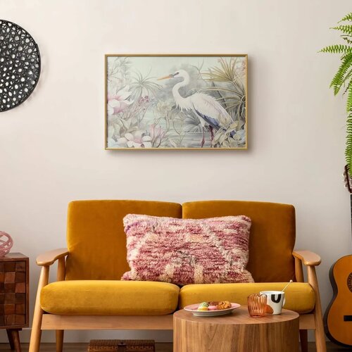  Plakat - Heron Wading in a Pond - illustration in light colors 60x40 Zlatni okvir Slike
