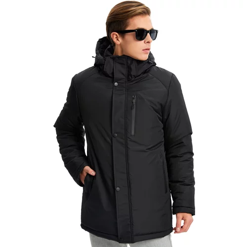 River Club Men's Black Lined Winter Coat & Coat & Parka, Water and Windproof with Detachable Hood.