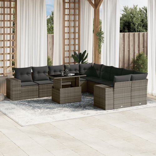 vidaXL 11-dijelni set vrtnih sofa od poliratana s jastucima sivi Cijene