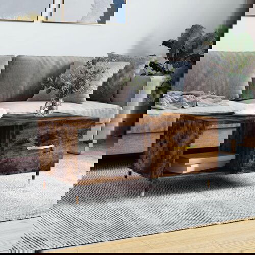 VidaXL Klubska mizica dimljeni hrast 90x50x40 cm inženirski les Slike