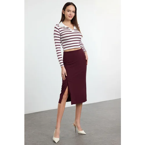 Trendyol Dark Burgundy Slit Detailed Ederli Fabric Midi Length Woven Skirt