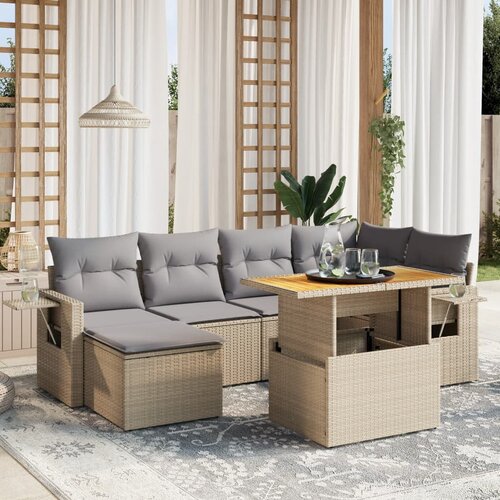 vidaXL 7-dijelni set vrtnih sofa od poliratana s jastucima bež Cijene