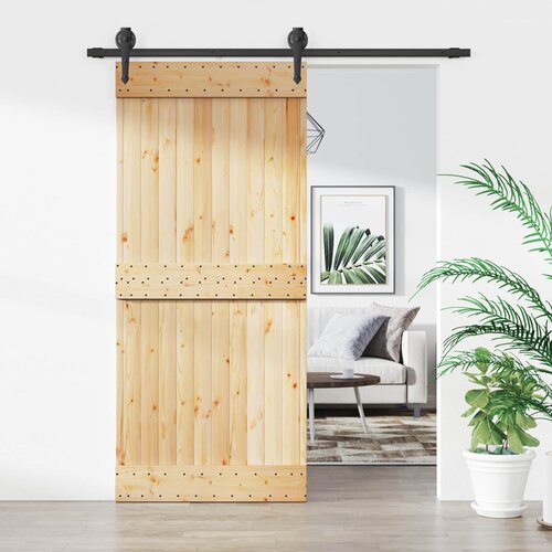  Klizna vrata Prirodna i crna 90 x 210 cm Čvrsta borovina Cijene