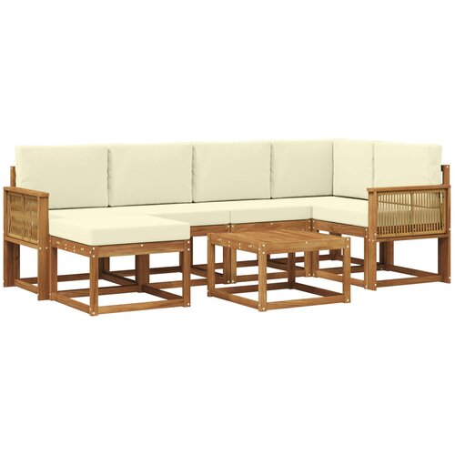vidaXL Zunanja garnitura za sedenje z blazino 7 pcs Naravna in smetana, (5000281614) Cene