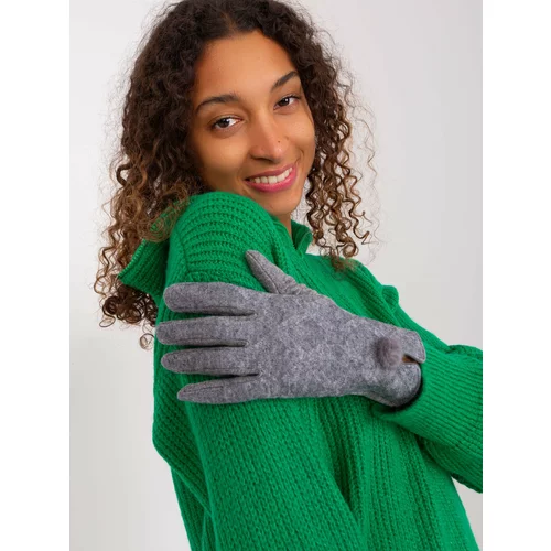 Fashion Hunters Dark grey tactile gloves with pompom