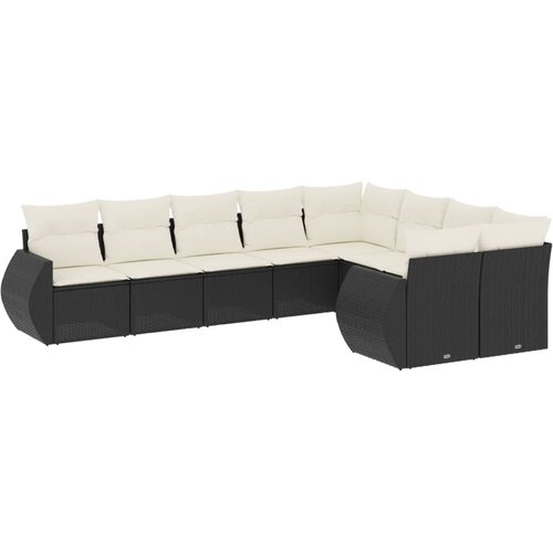  9-dijelni set vrtnih sofa s jastucima crni od poliratana Crna 71 x 62 x 69 cm Slike