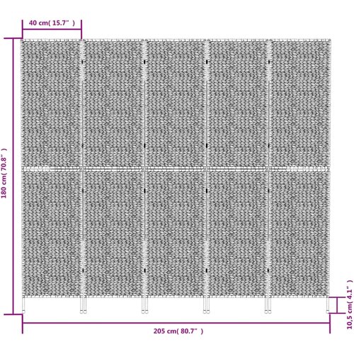  pregrada s 5 panela smeđa 205 x 180 cm od vodenog zumbula Slike