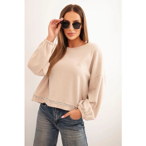 Kesi Włoski Women&amp;#039;s sweatshirt with decorative finish at the bottom beige Slike