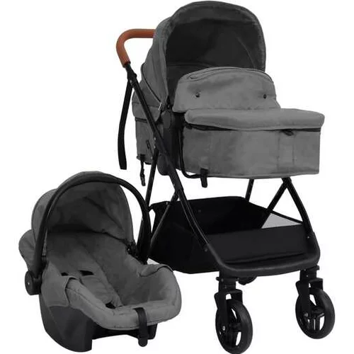  Otroški voziček 3 v 1 svetlo siv in črn jeklen
