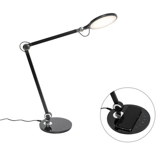 QAZQA Dizajnerska namizna svetilka črna z LED na dotik in indukcijskim polnilnikom - Don