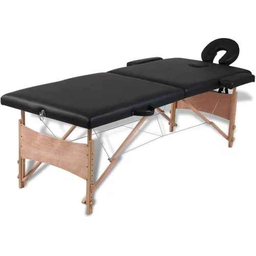  Črna zložljiva masažna miza z 2 območji in lesenim okvirjem