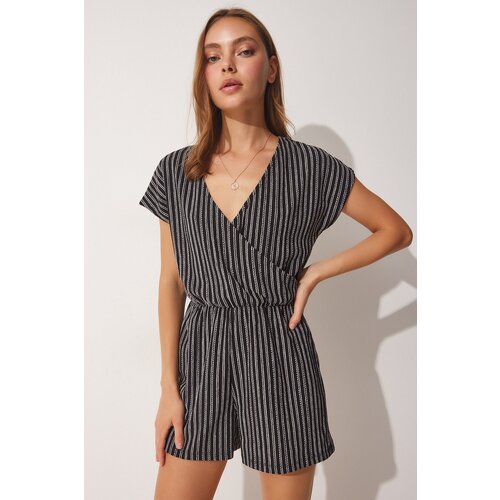  Women&amp;#039;s Black Knitted Jumpsuit with Wrapover Collar Slike