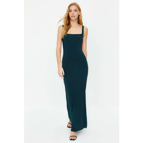 Trendyol Emerald Green Thick Strap Fitted Maxi Stretchy Knitted Dress