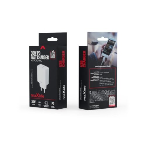 Maxlife USB-C 30W PD QC ultra hitri omrežni polnilnik, Bela, (5000137497) Cene