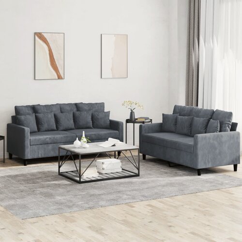  2-dijelni set sofa s jastucima tamnosivi baršunasti Cene
