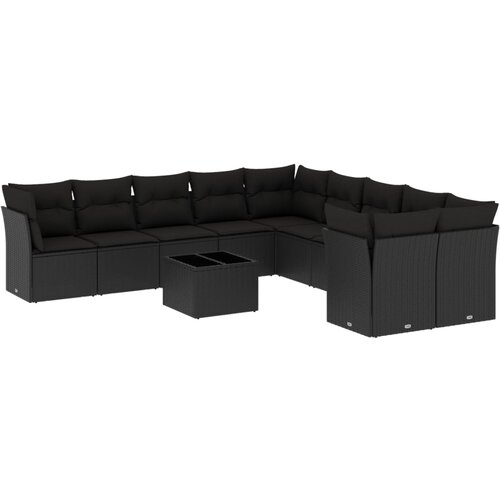  11-dijelni set vrtnih sofa od poliratana s jastucima crni Slike