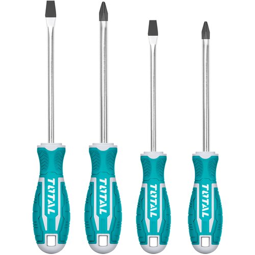 Total 4-dijelni set odvijača, CRV/ SL5.5X100mm/SL6.5X150mm/ PH1X100mm/ PH2X150mm (THT250604) Slike