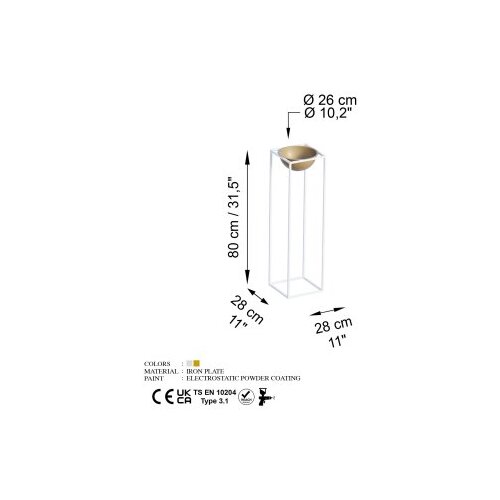 Wallxpert Dekorativna saksija GED-020-C, 80 cm, O 26 cm,, Bijela Slike