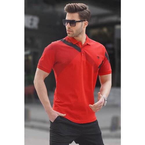 Madmext Red Patterned Polo Neck Men's T-Shirt 6081 Slike
