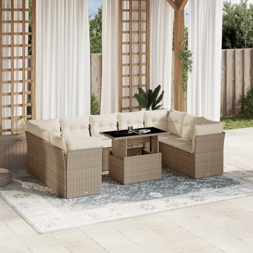  10-dijelni set vrtnih sofa s jastucima bež od poliratana 100 x 55 x 73 cm Cene