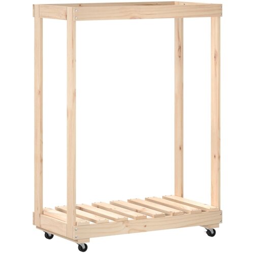 VidaXL Držalo za polena s kolesi 76,5x40x108 cm trdna borovina Slike