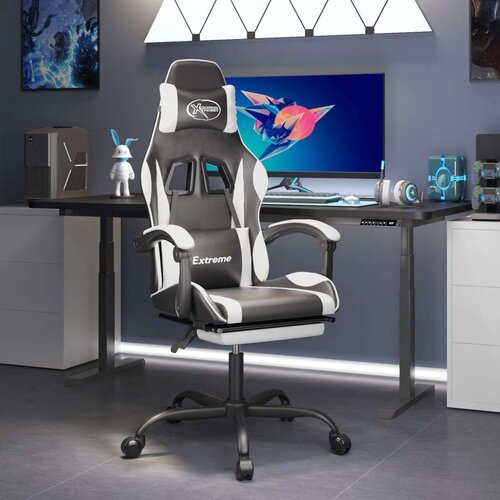  Vrtljiv gaming stol z oporo za noge črno in belo umetno usnje, (21377973) Cene