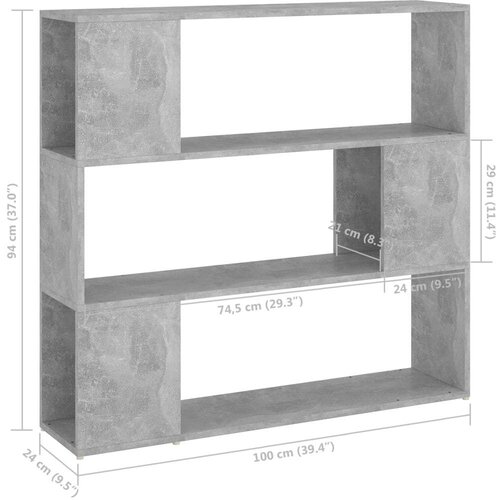 VidaXL Knjižna omara za razdelitev prostora betonsko siva 100x24x94 cm Slike