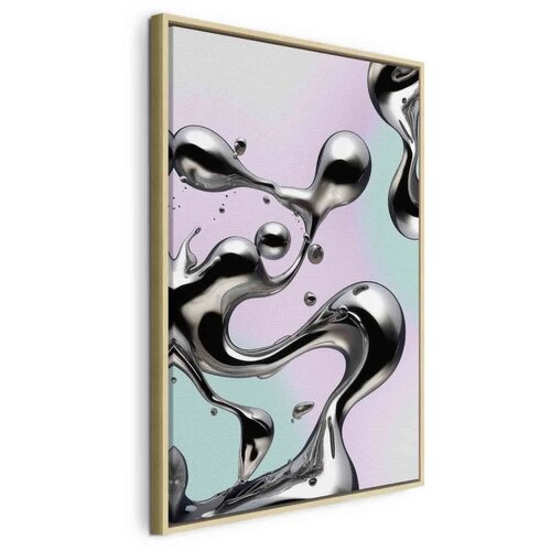  Slika - Metallic Fluidity - Abstract Silver Forms on a Mint-Purple Background 60x90 Cene
