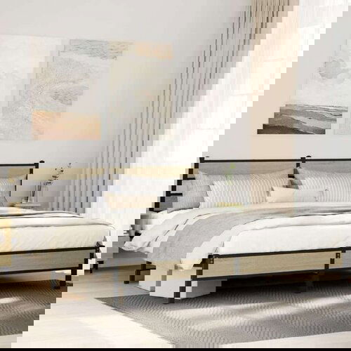 Metalni Kovinski posteljni okvir brez vzmetnice sonoma hrast 200x200 cm, (21611200) Slike