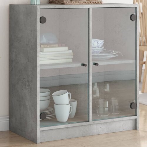 VidaXL Stranska omarica s steklenimi vrati betonsko siva 68x37x75,5 cm Slike
