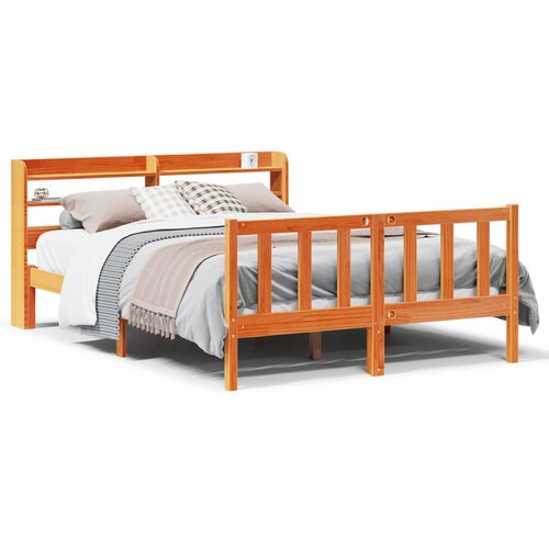 Maison Chic Posteljni okvir - Dvoposteljna postelja - Zakonska postelja z vzglavjem vo&amp;scaron;čeno rjava 150x200 cm borovina, (21693506) Slike